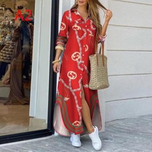 JS-扣领长袖衬衫连衣裙