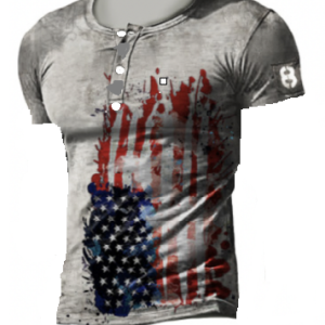 J46T-男数码印仿棉3粒扣短袖亨利衫