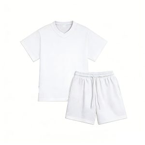 V领短袖短裤套装     代码：B82TZ