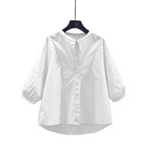 休闲泡泡袖女衬衫   代码：C19S